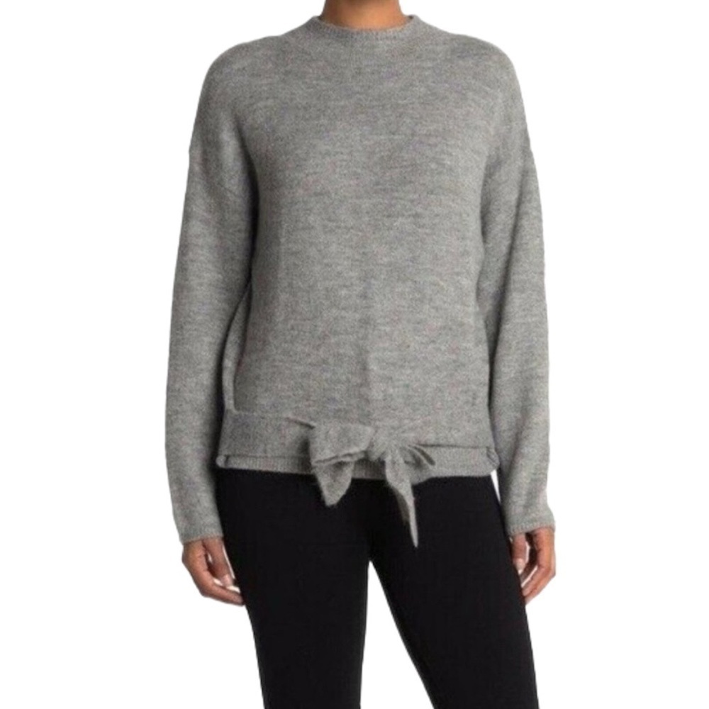 WAYF Where Are You From Mock Neck Tie Waist Sweater Light Grey XL New